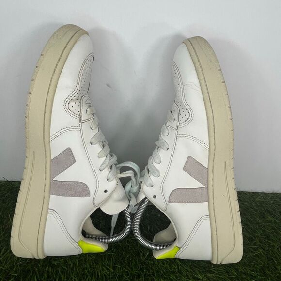 Veja Madewell Sneakers Womens 9 Neon White Leather Low Top Lace Up Beater Shoes - Picture 6 of 9